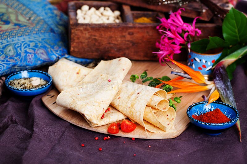 Indian Thin Pita Bread on a Board Still Life Stock Image Image of
