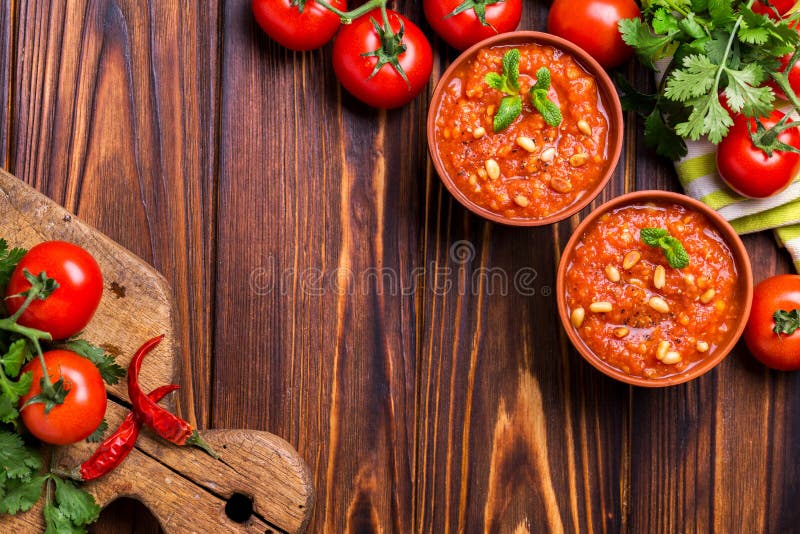 Indian Tomato Rasam with Lentil, Mint, Cilantro and Cashew Stock Photo ...