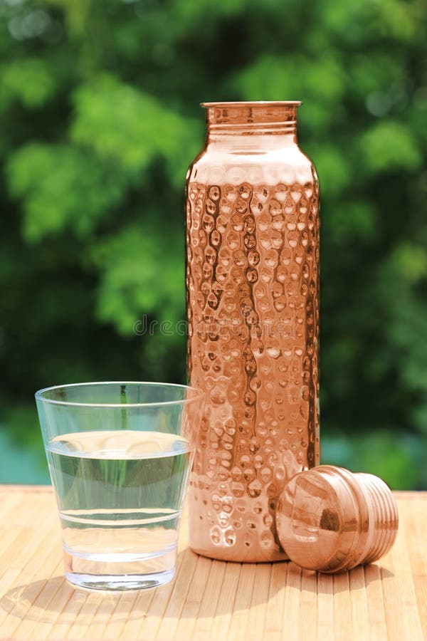 Indian Traditional Handmade Copper Water Bottle with a Glass Stock
