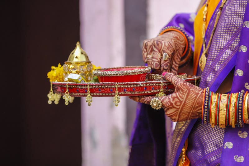 Indian Traditional Wedding Ceremony Decorative Puja Thali Stock Image