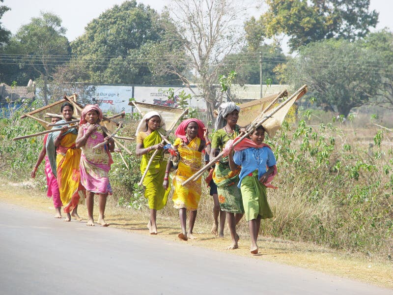 Indian tribal women is going to fish