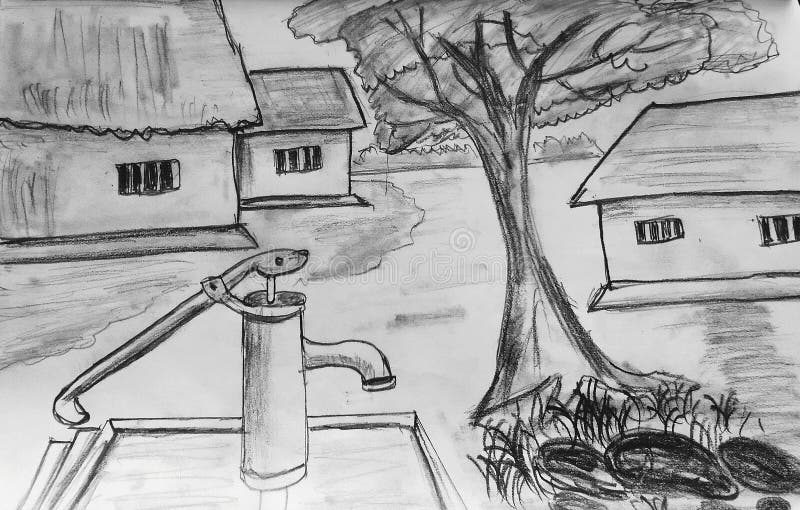 Drawing Scenery Village Village Scenery Drawing - Drawing Of Village Life -  & Background , Village Scene HD wallpaper | Pxfuel