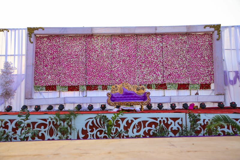 Indian Wedding Ceremony :stage Decoration with Lighting and Flower