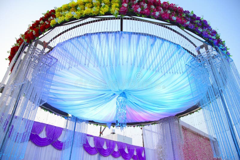 Indian Wedding Ceremony stage Decoration with Lighting and Flower