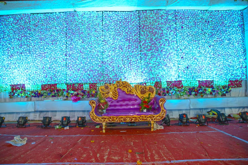 Indian Wedding Ceremony stage Decoration with Lighting and Flower