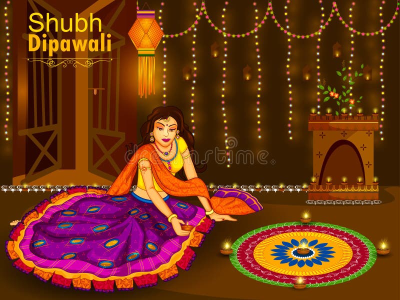 Indian woman celebrating Diwali festival of India vector illustration Indian woman celebrating Diwali festival of India vector illustration