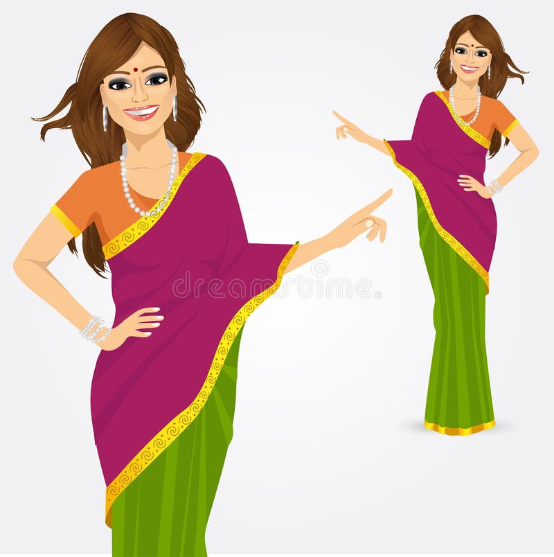 Indian woman showing something. Portrait of traditional indian woman showing something over white background stock illustration Indian woman showing something. Portrait of traditional indian woman showing something over white background stock illustration