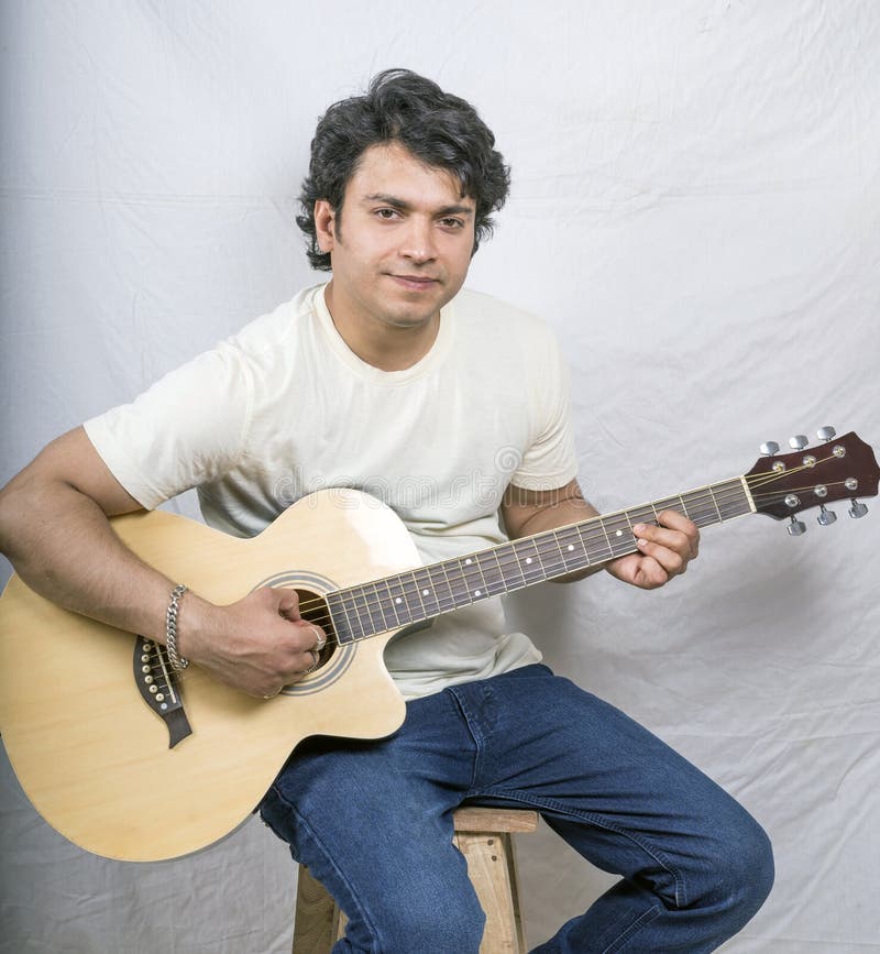 Indian Young Male Playing Guitar Stock Photo Image of white, hunk