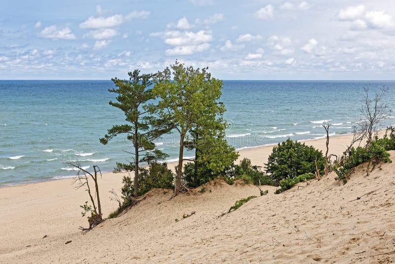 Indiana Sand Dunes en línea de la playa del ` s del lago Michigan fotos de archivo libres de regalías Indiana Sand Dunes en línea de la playa del ` s del lago Michigan fotos de archivo libres de regalías