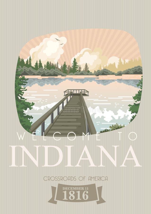Indiana State Hoostertillståndet Amerika tillstånd förenade Tvärgator av Amerika Vykort från Indianapolis Loppvektor vektor illustrationer Indiana State Hoostertillståndet Amerika tillstånd förenade Tvärgator av Amerika Vykort från Indianapolis Loppvektor vektor illustrationer