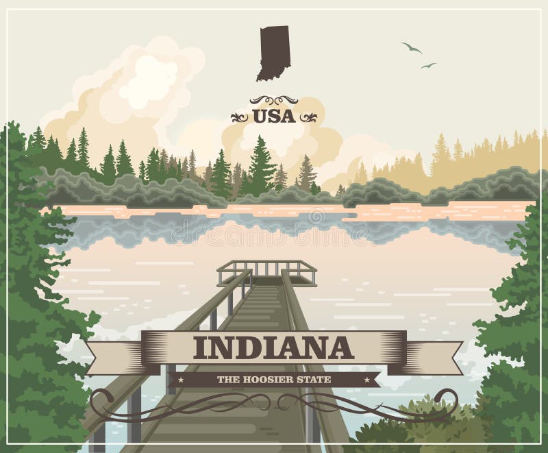 Indiana State Hoostertillståndet Amerika tillstånd förenade Vykort från Indianapolis Loppvektor stock illustrationer Indiana State Hoostertillståndet Amerika tillstånd förenade Vykort från Indianapolis Loppvektor stock illustrationer