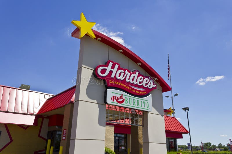Indianapolis - circa im Juni 2016: Hardee's-Einzelhandels-Standort Hardee's ist eine Tochtergesellschaft von CKE-Restaurants III