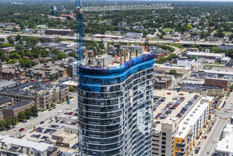 Indianapolis - Circa June 2017: Modern mixed use residential business apartment block skyscraper under construction I