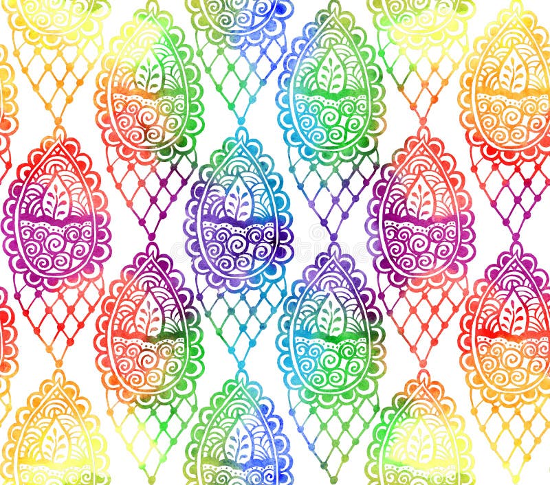 Indiański elementu szczegółu ornamentu rhombus pionowo robić ręcznie z tęczy akwareli bezszwowym wzorem ilustracji Indiański elementu szczegółu ornamentu rhombus pionowo robić ręcznie z tęczy akwareli bezszwowym wzorem ilustracji