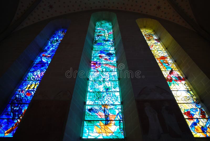 Windows painted by Marc Chagall (1887-1985) with FraumÃ¼nster Abbey (13th to 15th century) in Zurich. Windows painted by Marc Chagall (1887-1985) with FraumÃ¼nster Abbey (13th to 15th century) in Zurich