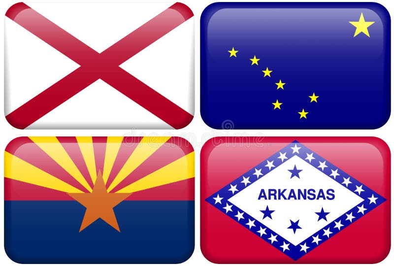 Indicateur d'état : l'Alabama, Alaska, Arizona, Arkansas illustration libre de droits Indicateur d'état : l'Alabama, Alaska, Arizona, Arkansas illustration libre de droits