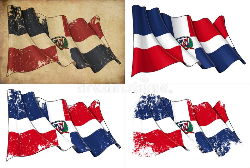 Waving Dominican flag. 4 options for multiple uses 1) aged paper, 2) clean cut, 3) scratched surface and 4) under texture. The image has clipping path for easy Background clean-up. Waving Dominican flag. 4 options for multiple uses 1) aged paper, 2) clean cut, 3) scratched surface and 4) under texture. The image has clipping path for easy Background clean-up