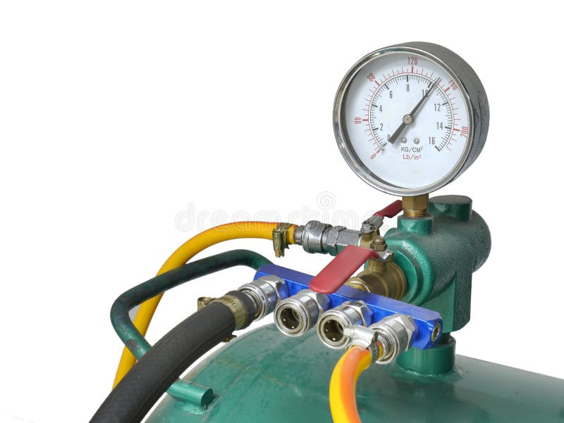 Indicateur de pression avec le compressure d'air photo stock