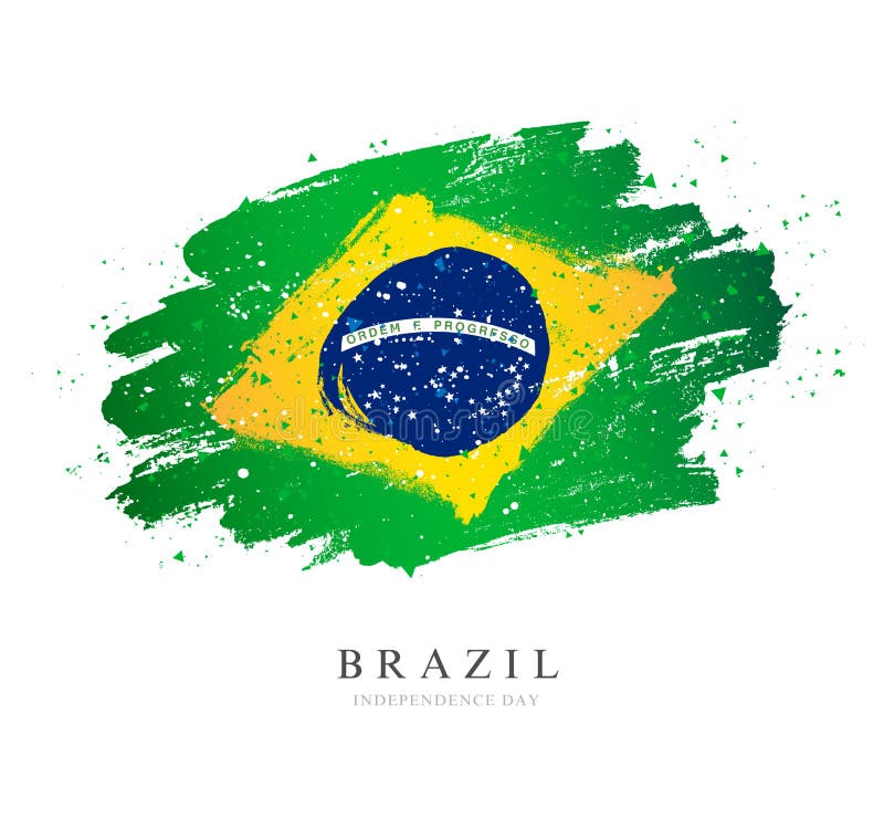 Brazil flag. Vector illustration on white background. Brush strokes drawn by hand. Independence Day. Brazil flag. Vector illustration on white background. Brush strokes drawn by hand. Independence Day
