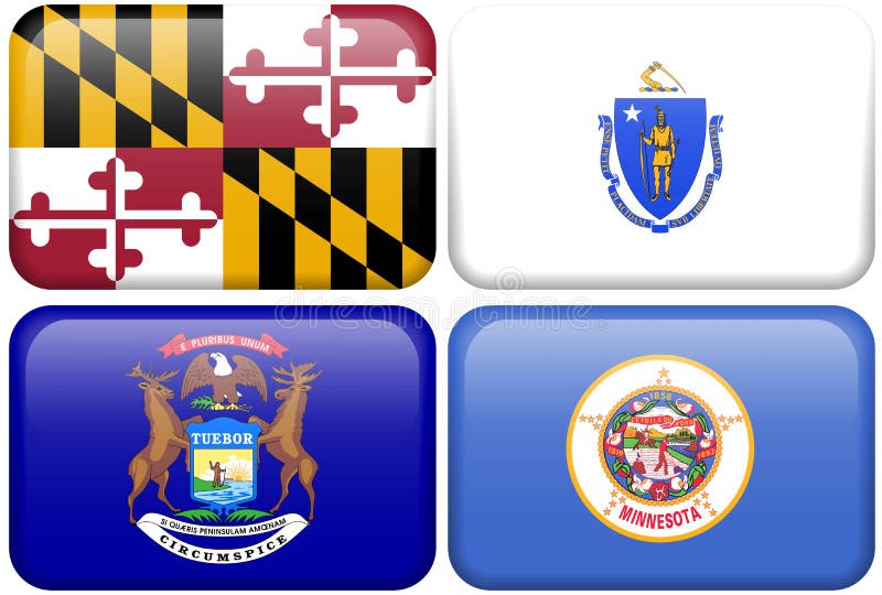Indicateurs d'état : Le Maryland, le Massachusetts, Michigan, manganèse illustration de vecteur Indicateurs d'état : Le Maryland, le Massachusetts, Michigan, manganèse illustration de vecteur