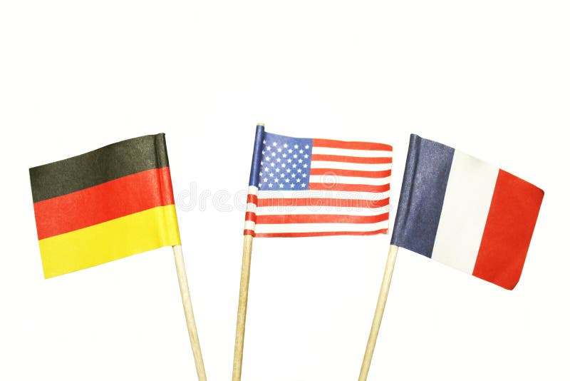 Indicateurs français-allemand américains photographie stock Indicateurs français-allemand américains photographie stock