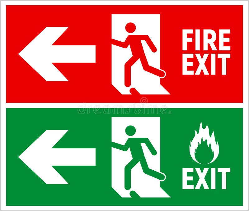 Indicator de ieșire pentru incendiu de urgență. pictograma simbol săgeată de ieșire a ușii de evacuare a incendiului stock illustration