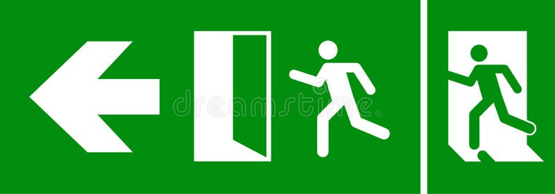 Indicator de ieșire pentru incendiu de urgență. pictograma simbol săgeată de ieșire a ușii de evacuare a incendiului stock illustration