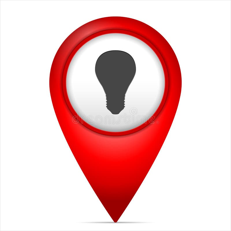 Indicatore della mappa con il simbolo della lampadina illustrazione di stock Indicatore della mappa con il simbolo della lampadina illustrazione di stock