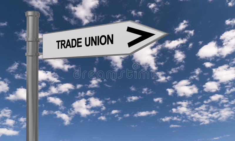 Trade union traffic sign on blue sky. Trade union traffic sign on blue sky