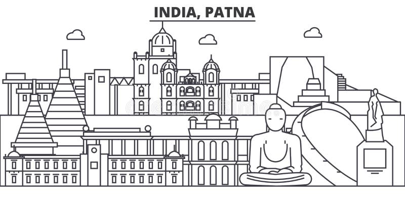 Indien Patna arkitekturlinje horisontillustration Linjär vektorcityscape med berömda gränsmärken, stadssikt, design royaltyfri illustrationer Indien Patna arkitekturlinje horisontillustration Linjär vektorcityscape med berömda gränsmärken, stadssikt, design royaltyfri illustrationer