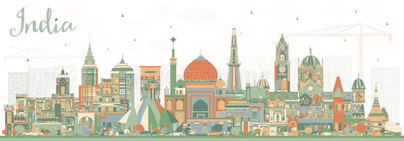 Indien-Stadt-Skyline mit Farbgebäuden delhi Mumbai, Bangalor lizenzfreie abbildung Indien-Stadt-Skyline mit Farbgebäuden delhi Mumbai, Bangalor lizenzfreie abbildung