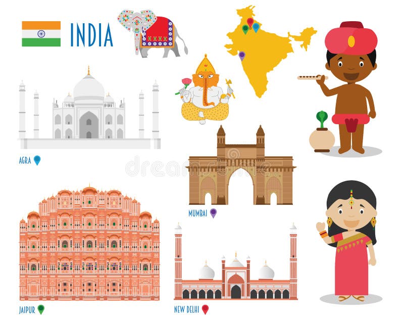 Indien sänker symbolsuppsättninglopp och turismbegrepp