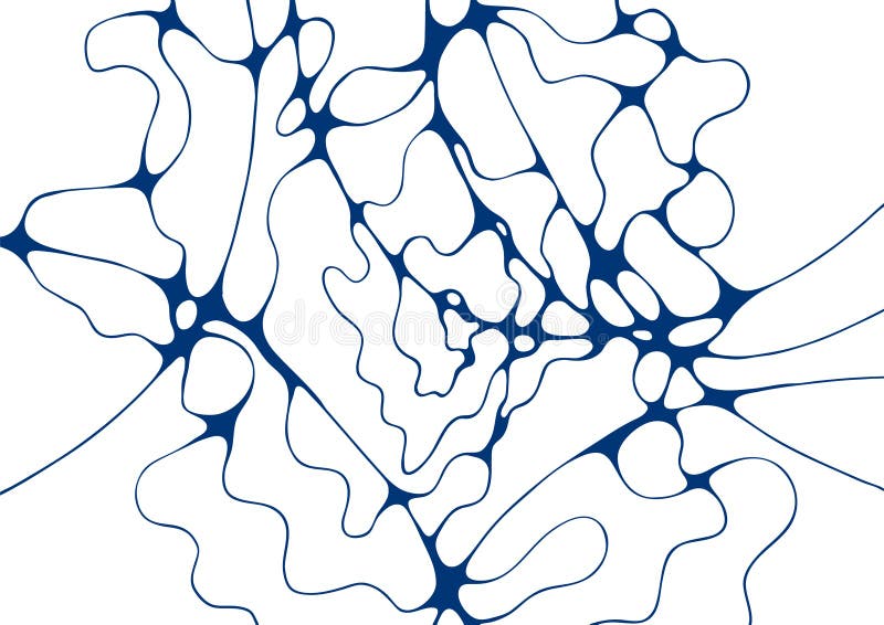 Indigo blue abstract foam doodle vector background. Grid of cells made of curve lines, waves on white. Soap foam isolated vector concept, abstract shampoo bubbles background. Molecular structure.