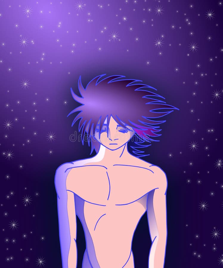 Cartoon Indigo child on a starry night