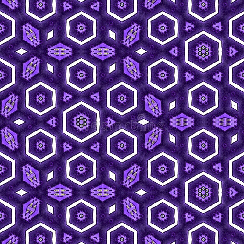 Indigo continuous pattern with hexagonal mosaic vector illustration