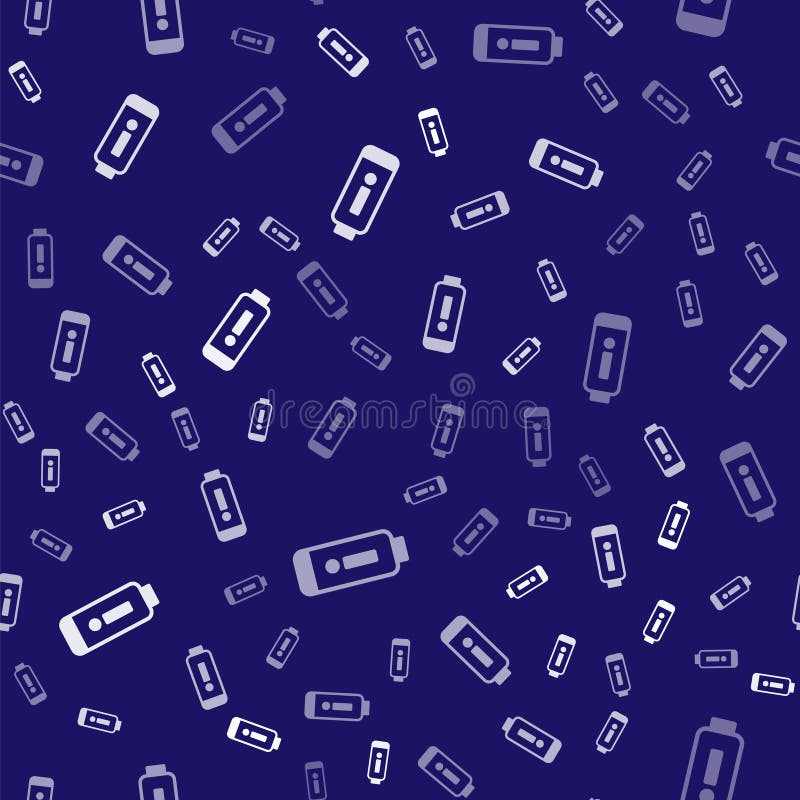 Indikator för vit batteriladdningsnivå isolerat sömlöst mönster på blå bakgrund. vektorillustration vektor illustrationer