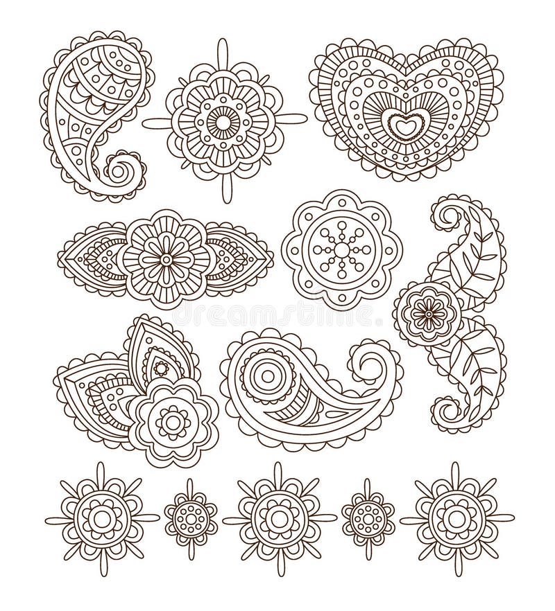 Indische Bloemenornamenten, Mandala, Henna Vector vector illustratie Indische Bloemenornamenten, Mandala, Henna Vector vector illustratie
