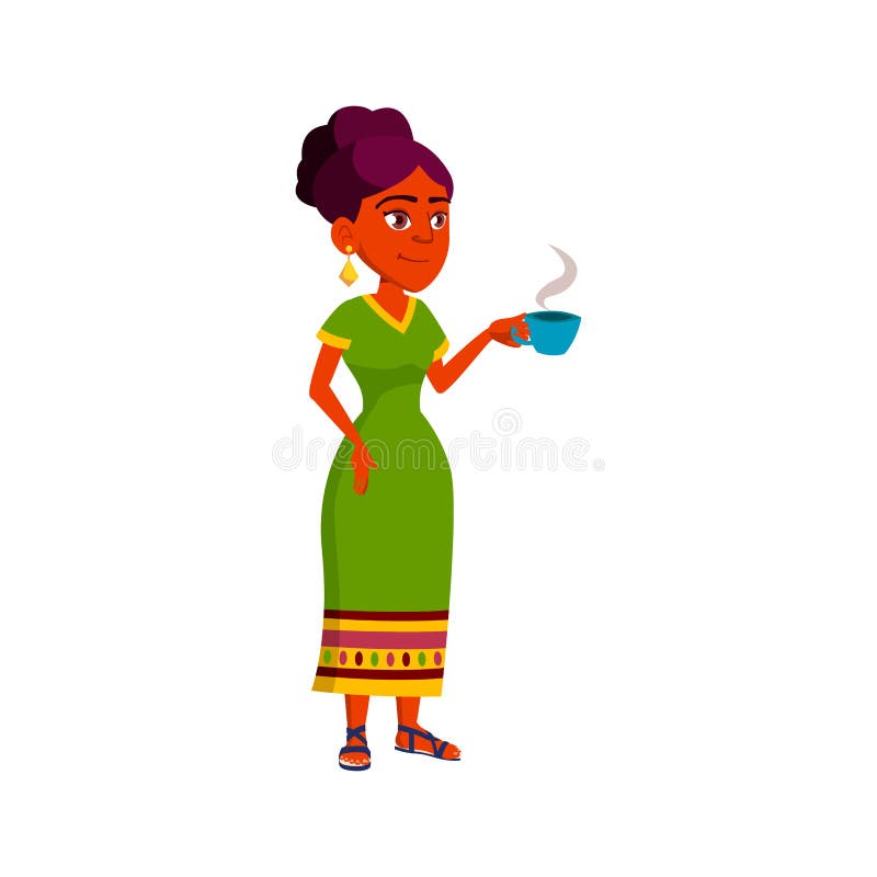 Indische Madchen Trinken Tee Auf Hinterhof Cartoon Vektor Vektor Abbildung Illustration Von Vorschuler Jugendlich 221052456