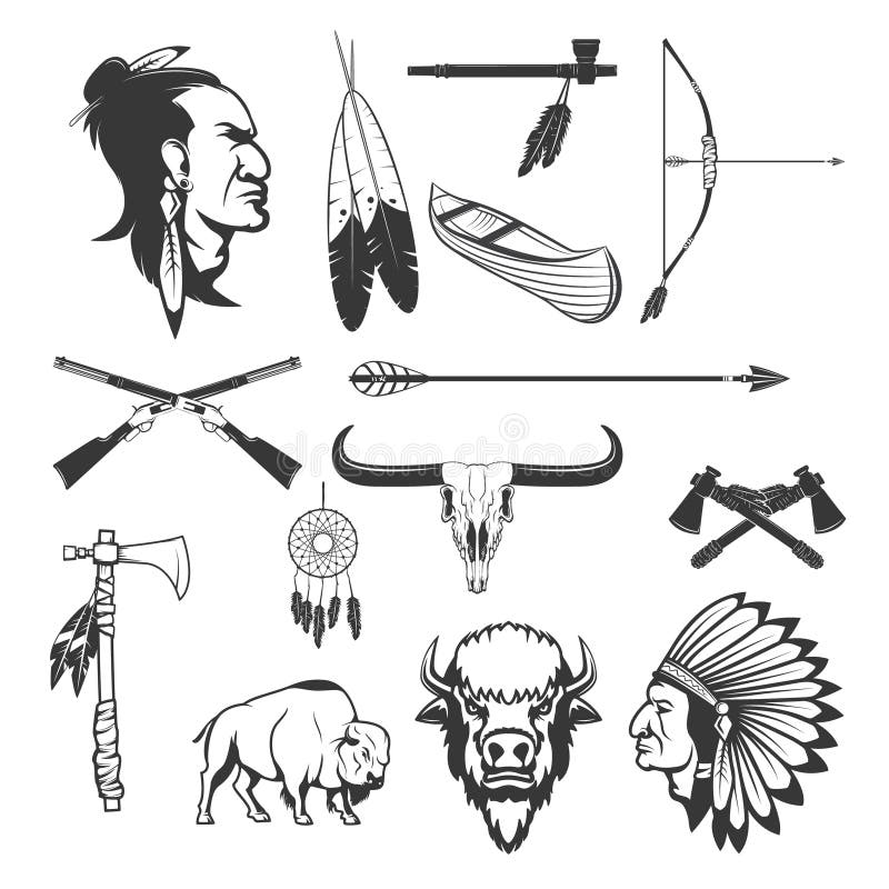 Indische pictogrammen Inheemse Amerikanen Het Amerikaanse wapen van Indiërs royalty-vrije illustratie Indische pictogrammen Inheemse Amerikanen Het Amerikaanse wapen van Indiërs royalty-vrije illustratie