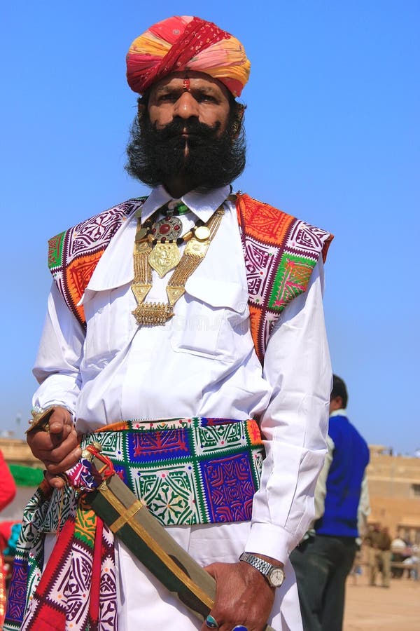 Indian man in traditional dress taking part in Mr Desert competition, Jaisalmer, Rajasthan, India. Indian man in traditional dress taking part in Mr Desert competition, Jaisalmer, Rajasthan, India