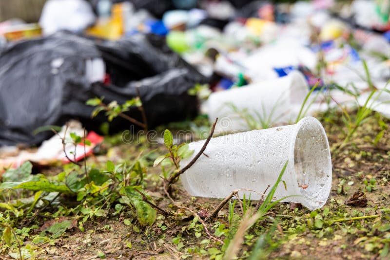 Indiscriminate litter of plastic non-biodegradable at garbage dump