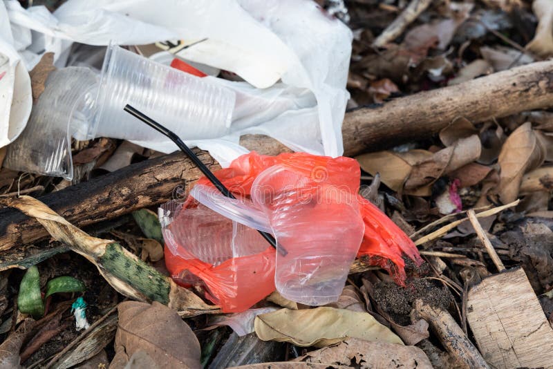 Indiscriminate litter of plastic non-biodegradable at garbage dump