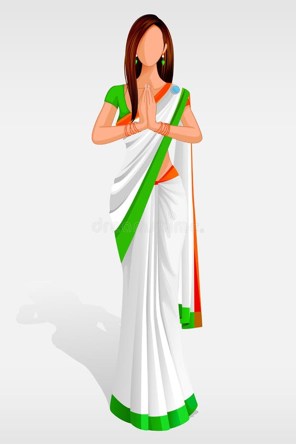 Indisk Lady i indisk flaggaSari royaltyfri illustrationer Indisk Lady i indisk flaggaSari royaltyfri illustrationer