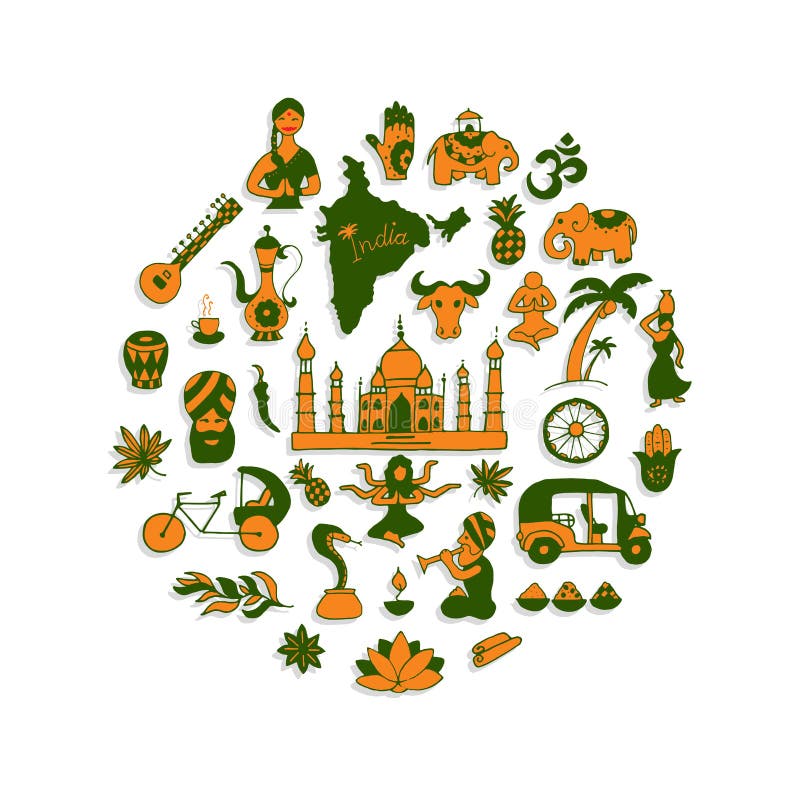 Indisk uppsättning för vektorsymbolscirkel royaltyfri illustrationer Indisk uppsättning för vektorsymbolscirkel royaltyfri illustrationer