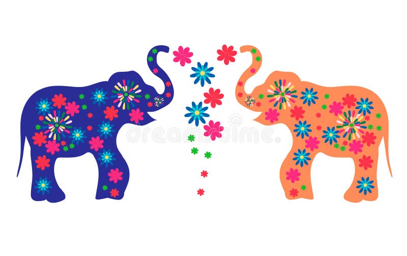 Indiska elefanter med blommor Advertizinggods från Indien vektor illustrationer