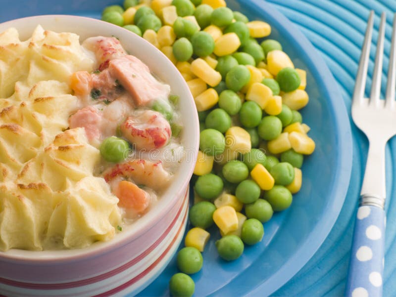 Individual Fish Pie with Peas and Sweetcorn Stock Photo Image of food