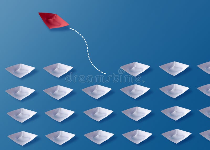 Individuality Be Different Concept, Red Origami Paper Boat and White Boats royalty free stock image Individuality Be Different Concept, Red Origami Paper Boat and White Boats royalty free stock image