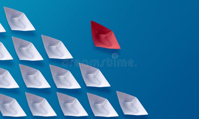 Individuality Be Different Concept, Red Origami Paper Boat and White Boats royalty free stock image Individuality Be Different Concept, Red Origami Paper Boat and White Boats royalty free stock image