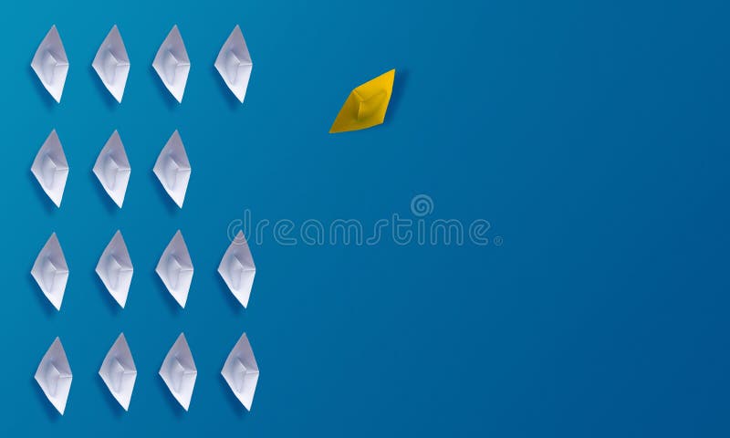 Individuality Be Different Concept, Yellow Origami Paper Boat and White Boats stock photos Individuality Be Different Concept, Yellow Origami Paper Boat and White Boats stock photos