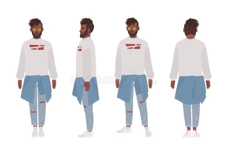 Indivíduo afro-americano vestido na roupa ocasional Homem novo à moda, olhar do estilo da rua Personagem de banda desenhada mascu ilustração royalty free Indivíduo afro-americano vestido na roupa ocasional Homem novo à moda, olhar do estilo da rua Personagem de banda desenhada mascu ilustração royalty free